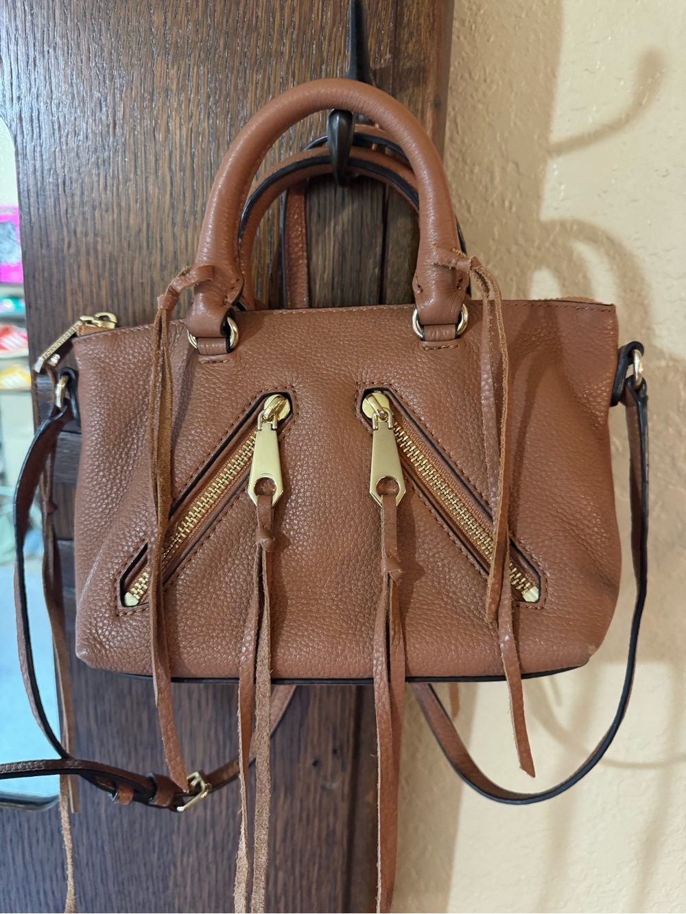 Rebecca Minkoff Moto Leather Handles Crossbody Bag Purse EUC Clean Interior
